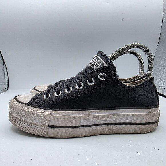 Converse All Star Women’s Size 5.5 Black Leather Low Top Sneakers Casual Shoes - Picture 13 of 13